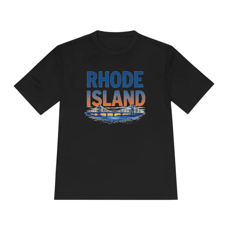Black Rhode Island graphic unisex moisture-wicking tee for comfortable casual wear
