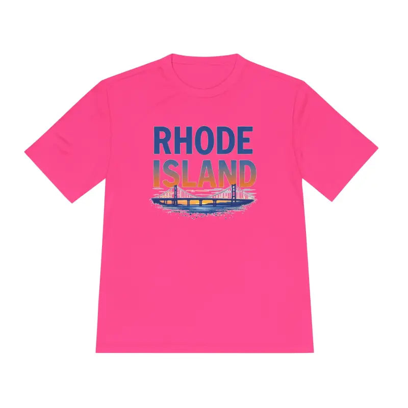 Pink Rhode Island Graphic Unisex Moisture Wicking Tee for stylish comfortable wear
