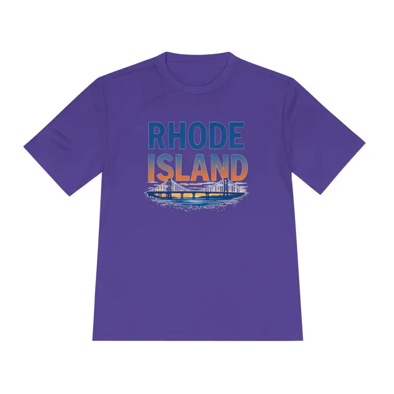 Purple Rhode Island graphic unisex moisture-wicking tee for stylish comfort