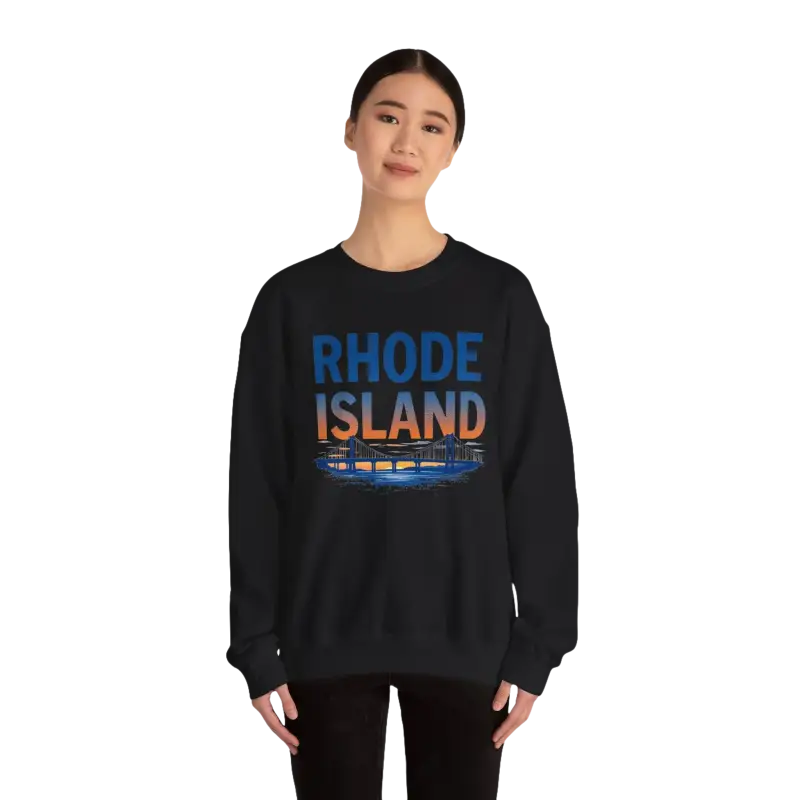 Black Rhode Island Sunset Crewneck Sweatshirt featuring white and pink accents