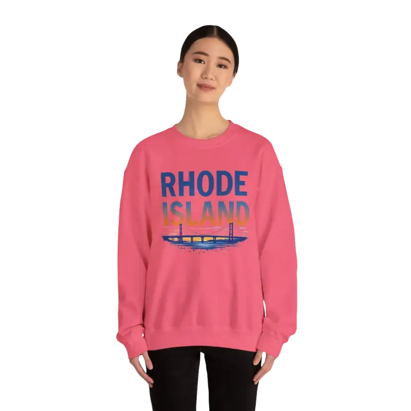 Pink Rhode Island Sunset Crewneck Sweatshirt featured in stylish black and white design