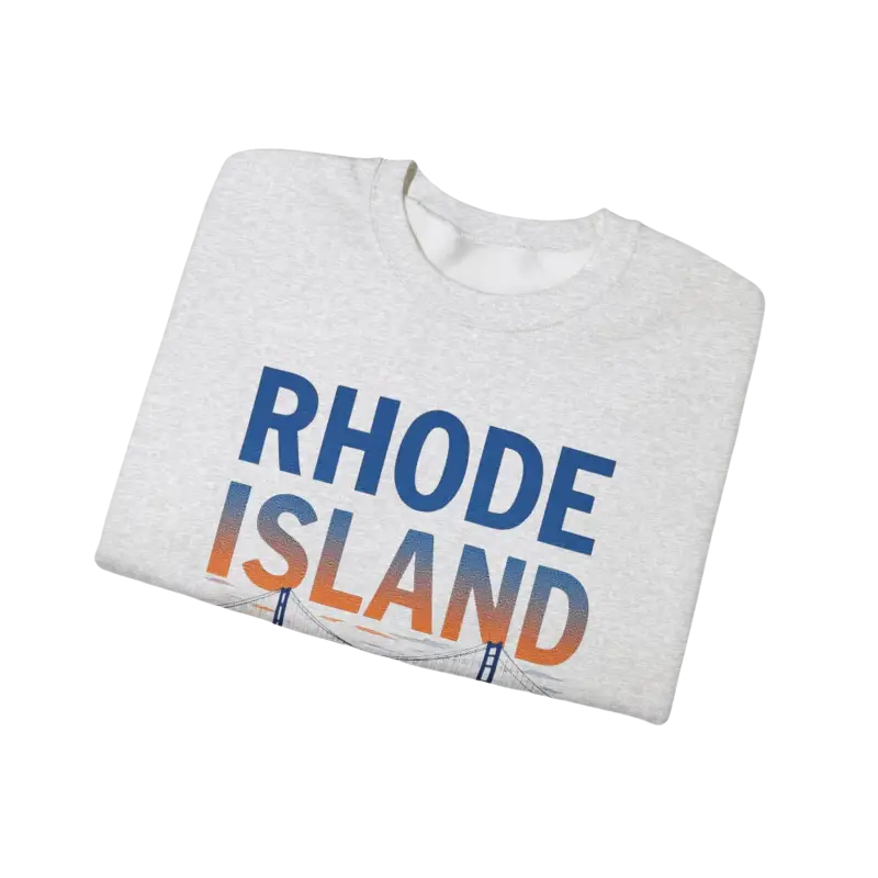 Folded Rhode Island t-shirt featured with Rhode Island Sunset Crewneck Sweatshirt