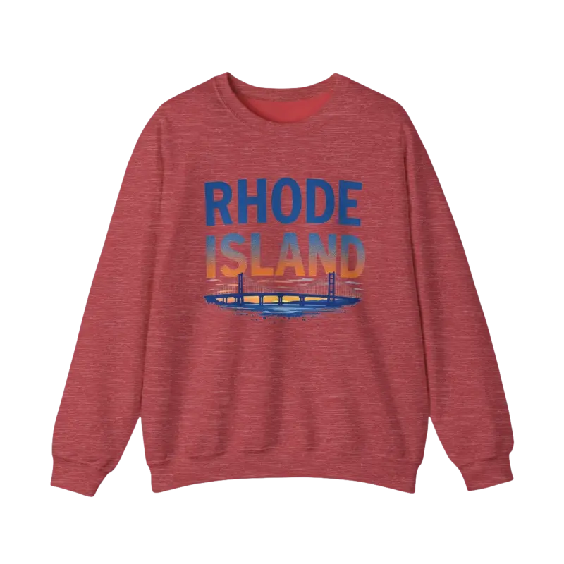 Red Rhode Island sweatshirt featured in the Rhode Island Sunset Crewneck Sweatshirt
