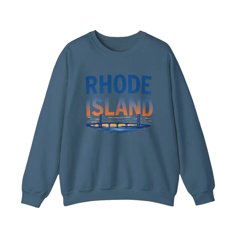Blue Rhode Island sweatshirt featured in Rhode Island Sunset Crewneck Sweatshirt design