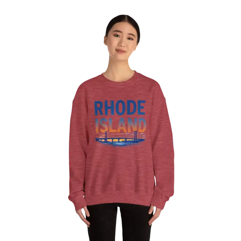 Maroon sweatshirt featuring Rhode Island design from the Sunset Crewneck collection