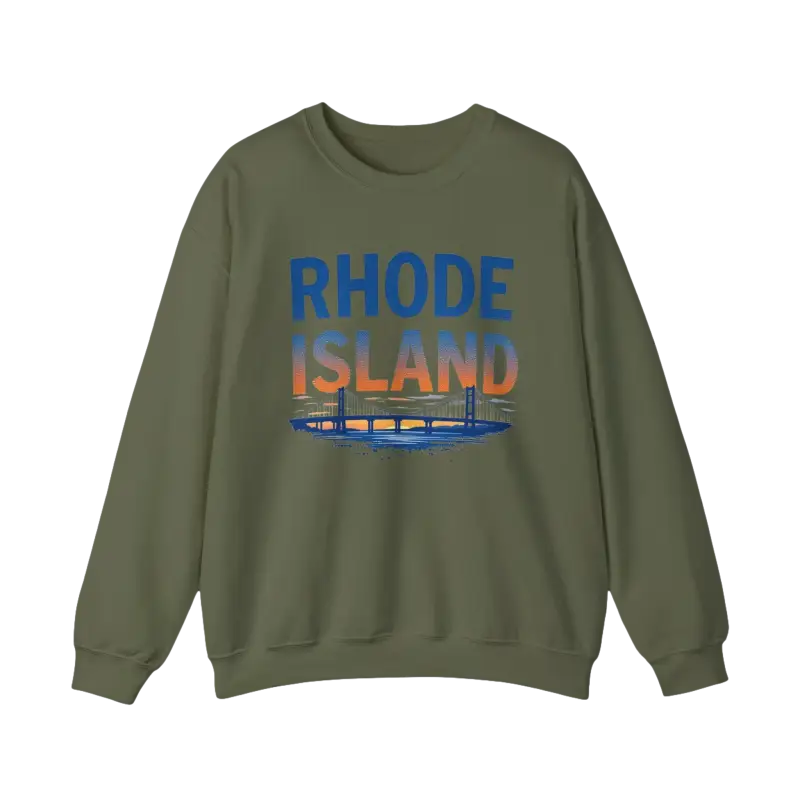 Olive green Rhode Island sweatshirt from the Rhode Island Sunset Crewneck collection