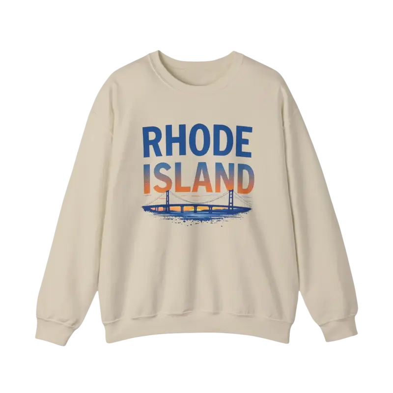 Beige sweatshirt featuring Rhode Island design from the Rhode Island Sunset Crewneck collection
