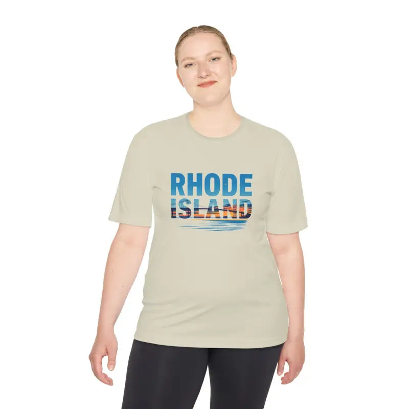 Rhode Island graphic unisex moisture-wicking t-shirt for outdoor travel activities