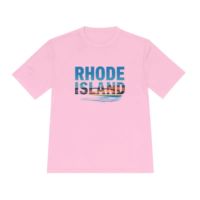 Pink Rhode Island Unisex Moisture Wicking T-Shirt for Outdoor Travel