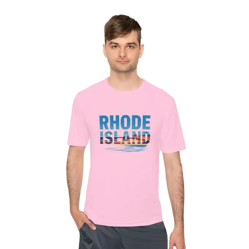 Pink Rhode Island Unisex Moisture Wicking T Shirt for Outdoor Travel
