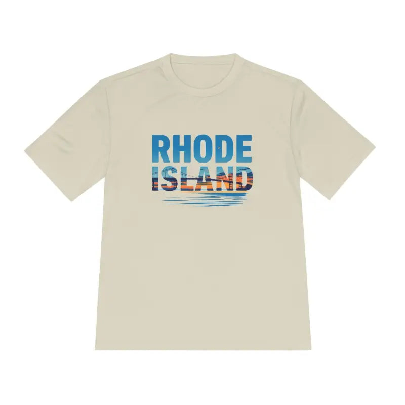 Beige Rhode Island unisex moisture-wicking t-shirt for outdoor travel