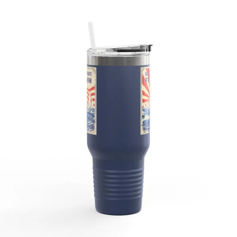 Navy blue tumbler with straw from Ride The Wave Of Freedom 40oz Travel Mug