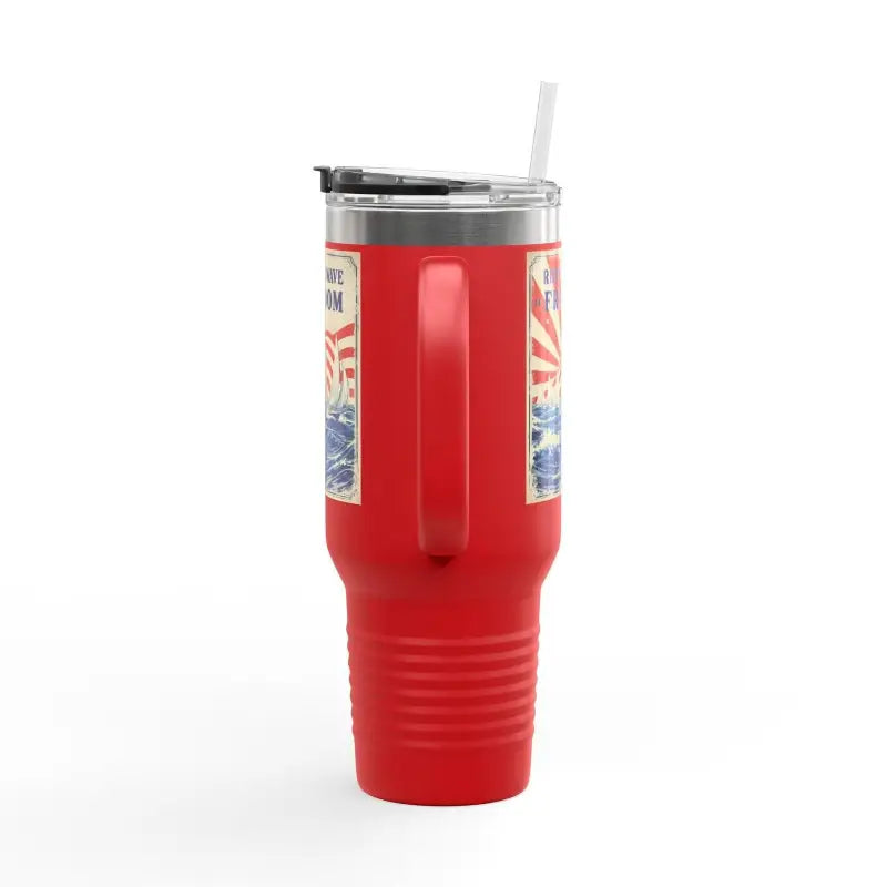Red handled tumbler with straw from Ride The Wave Of Freedom 40oz Travel Mug