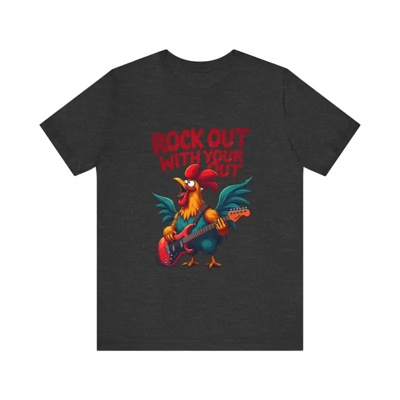 Dark gray Rooster Graphic T-shirt featuring a rooster playing guitar