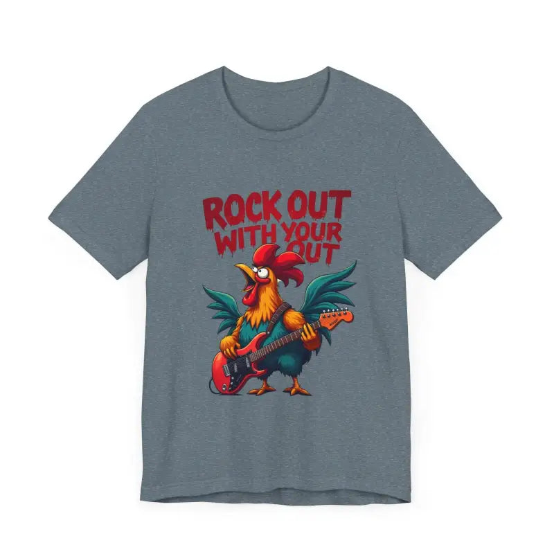 Gray Rooster Graphic T-shirt featuring a rooster playing guitar in stylish design