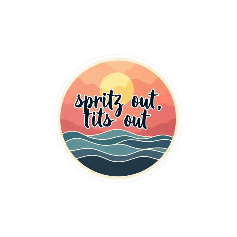 Round sticker featuring a sunset and ocean design for aesthetic laptop decoration