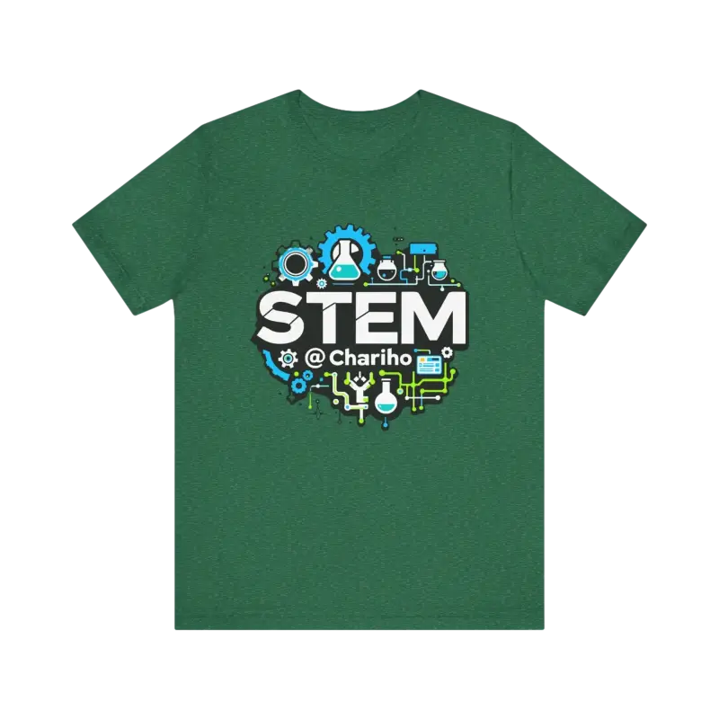 Green STEM t-shirt from STEM Chariho for science enthusiasts in unisex fit
