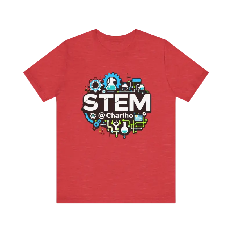 Red STEM t-shirt from Chariho Unisex Jersey Short Sleeve Tee for science enthusiasts