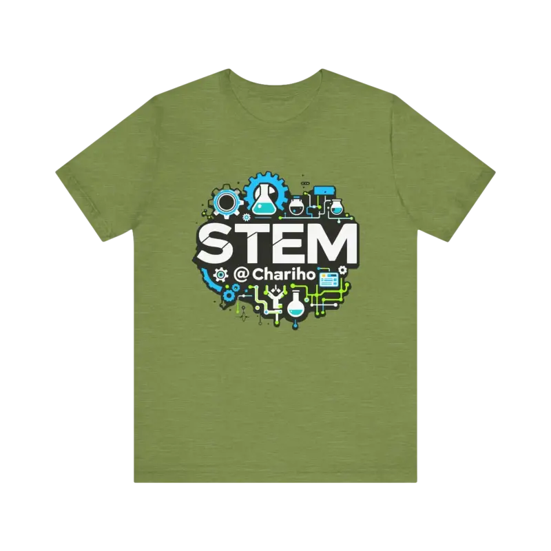 Olive green STEM Chariho unisex short sleeve tee for science enthusiasts