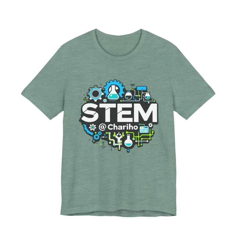 Green STEM t-shirt showcasing Chariho Unisex Jersey Short Sleeve Tee for science enthusiasts