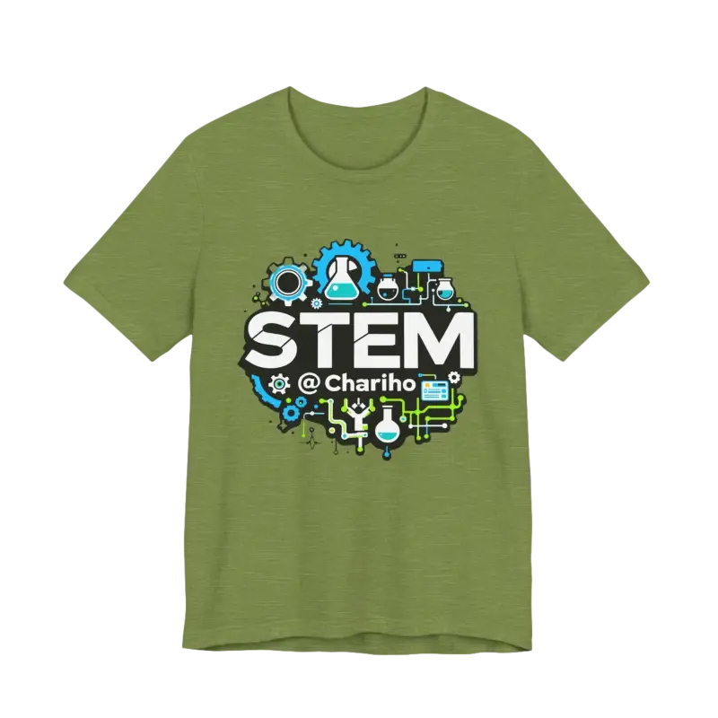 Olive green STEM Chariho Unisex Jersey Short Sleeve Tee for science enthusiasts