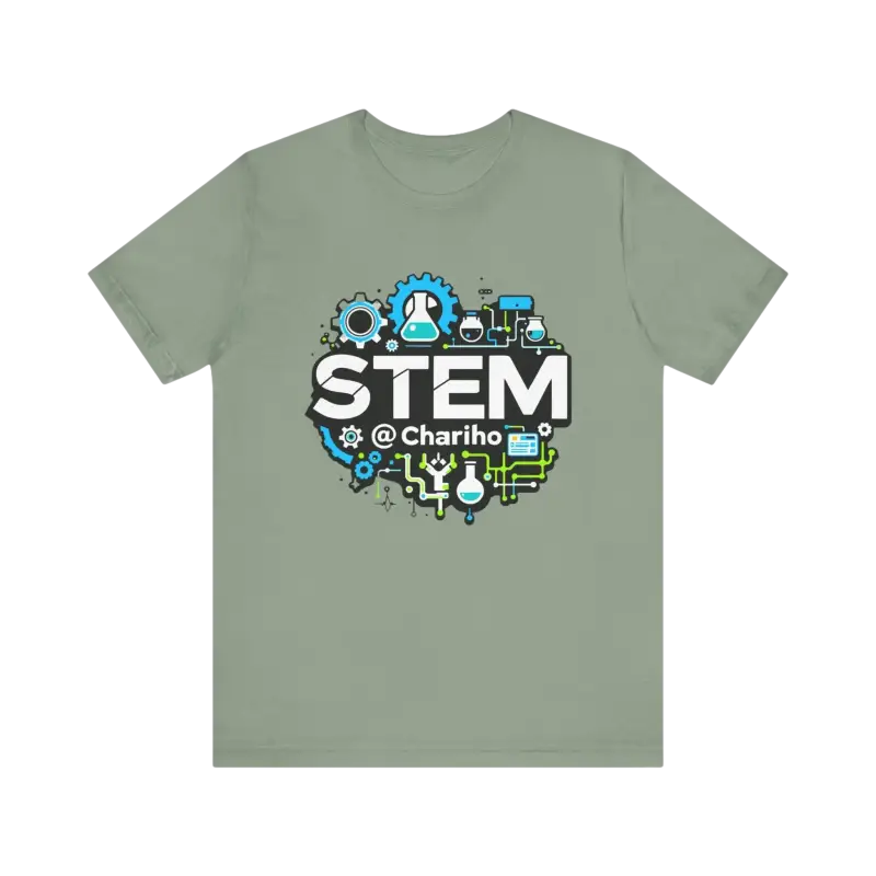 Sage green STEM Chariho Unisex Jersey Short Sleeve Tee for science enthusiasts