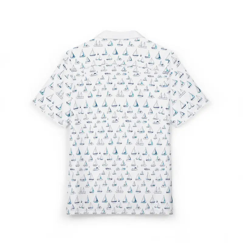 White short-sleeved shirt with sailboat pattern from Sailing Vibes Hawaiian collection