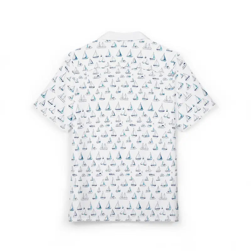 White short-sleeved Sailing Vibes Hawaiian shirt featuring a sailboat pattern for summer