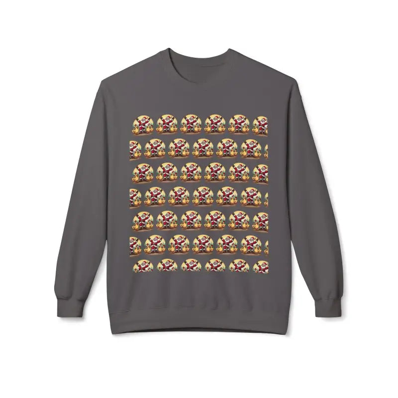 Gray sweatshirt featuring a Santa Claus pattern from the Santa With His Chicks collection