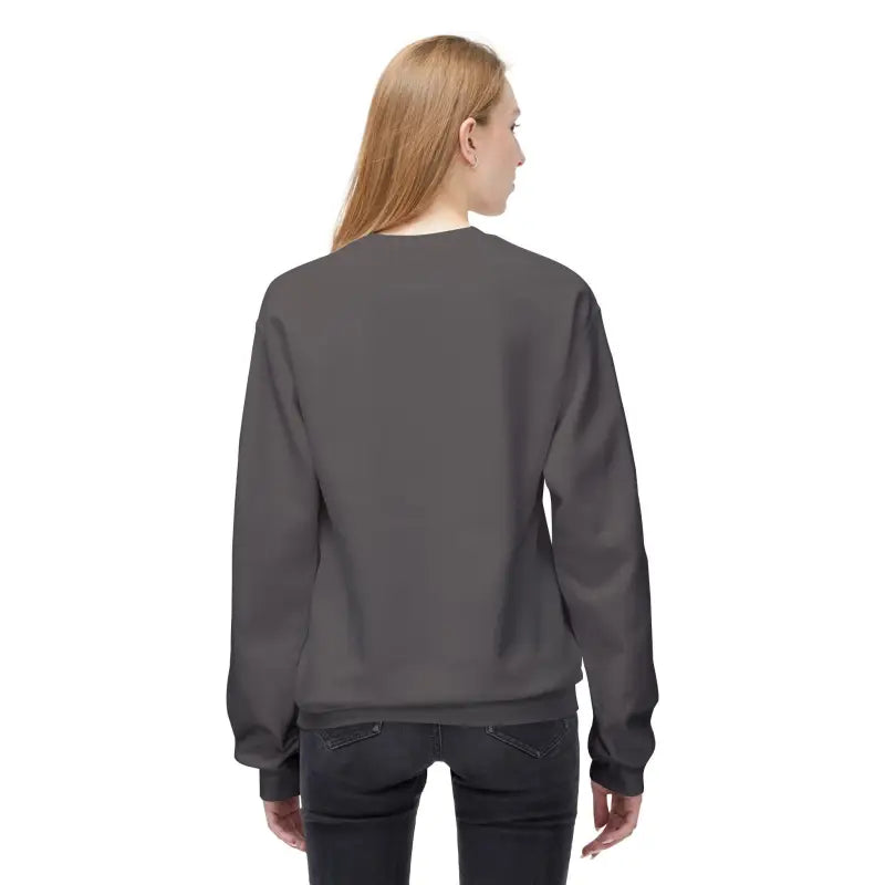 Gray Santa With His Chicks Fleece Crewneck Sweatshirt worn by a woman