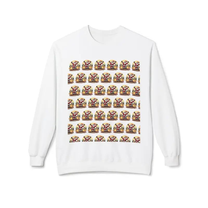 White Santa With His Chicks Fleece Crewneck Sweatshirt featuring repeated character pattern