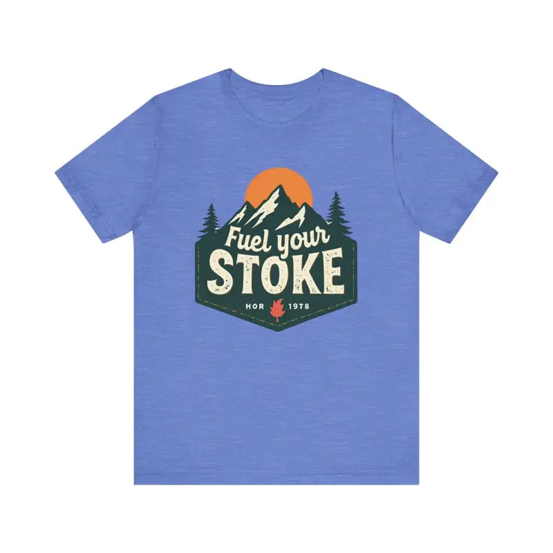 Blue t-shirt featuring outdoor graphic from Seafoam Olive Salmon and Heather Green collection