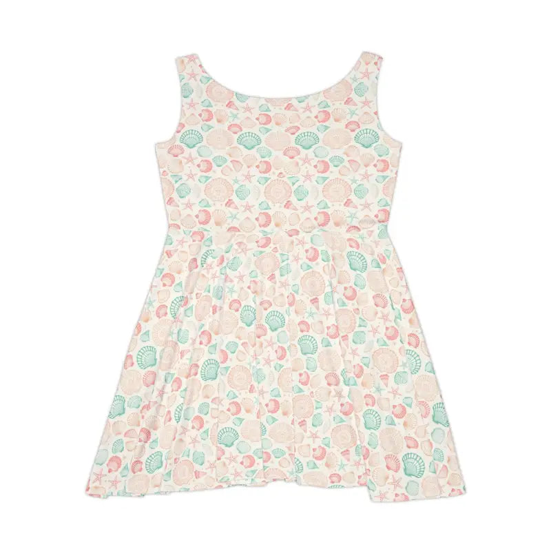 Sleeveless Seashell Print Women’s Skater Dress ideal for beach days and summer outings