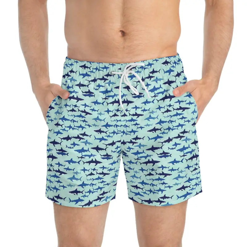 Shark Pattern Swim Trunks featuring a vibrant shark design for stylish summer fun