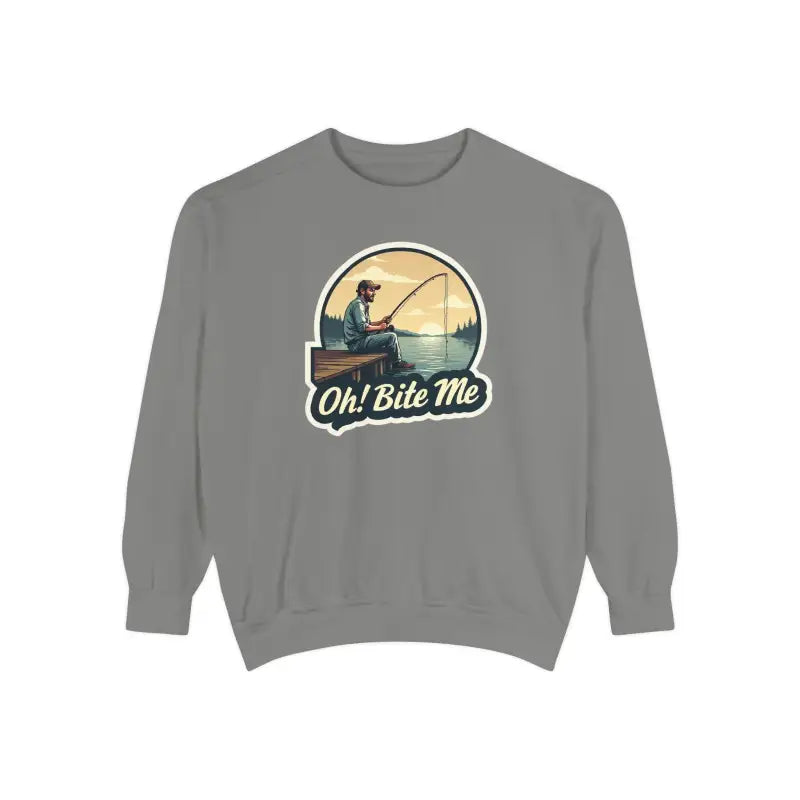 Gray crewneck sweatshirt from Sitting on the Dock Bite Me Unisex Garment Dyed collection