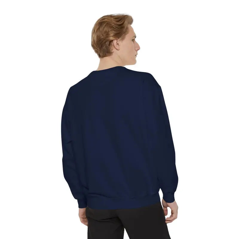 Navy blue Sitting on the Dock Bite Me Unisex Garment Dyed Sweatshirt displayed