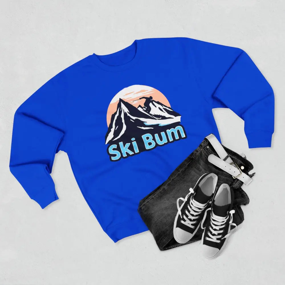 Blue Ski Bum sweatshirt from the Ski Bum Sweatshirt Collection in blue, beige, and black
