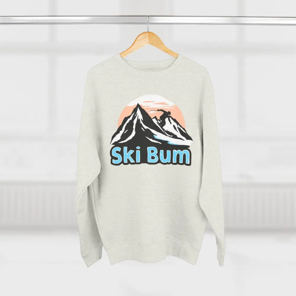 Ski Bum sweatshirt collection featuring a stylish design in blue, beige, and black
