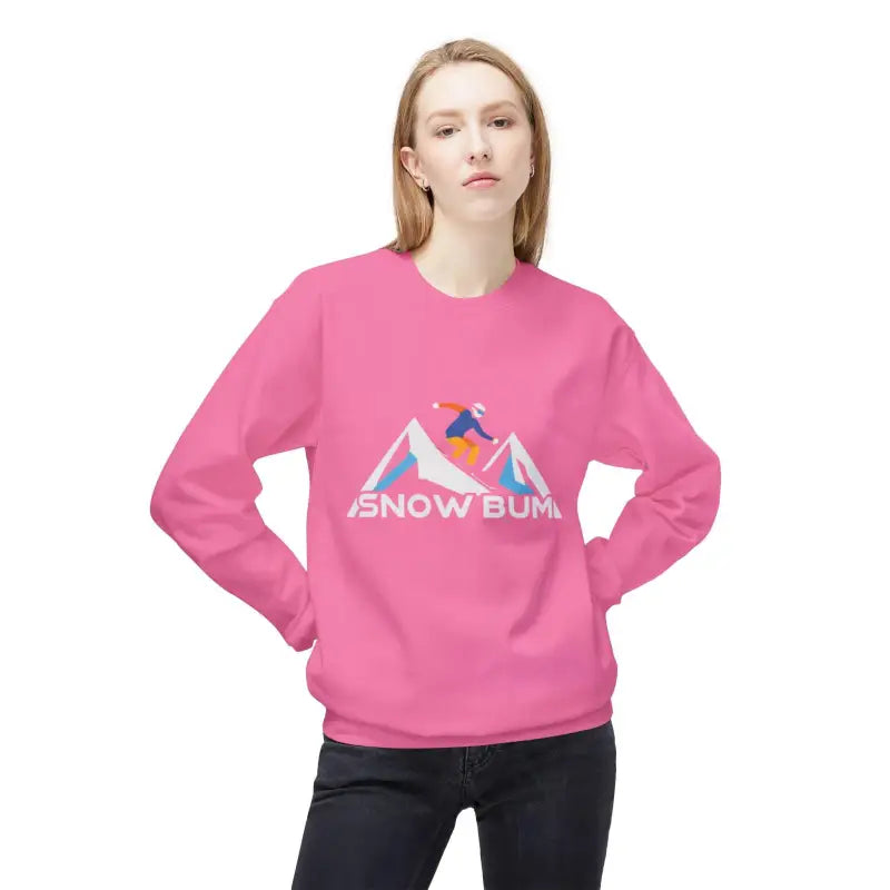 Pink sweatshirt featuring Snow Bum design from Skier Graphic and Snow Bum Sweatshirts