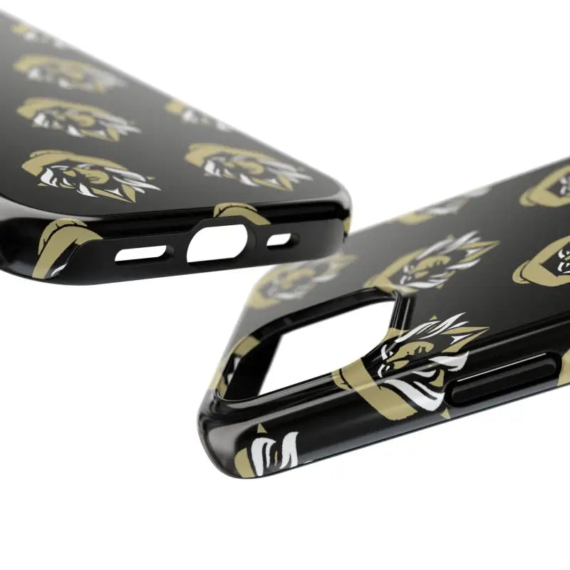 Skipper Lax Black Tough Phone Case featuring gold and white logo pattern design