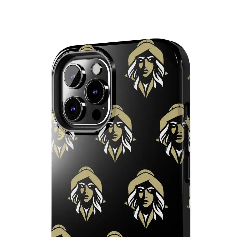 Black Tough Phone Case featuring gold woman’s face design by Skipper Lax