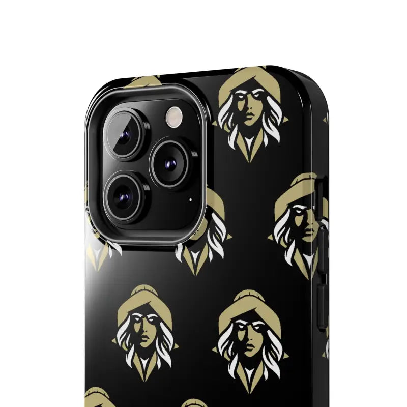 Black phone case featuring elegant gold woman pattern, Skipper Lax Tough Phone Case