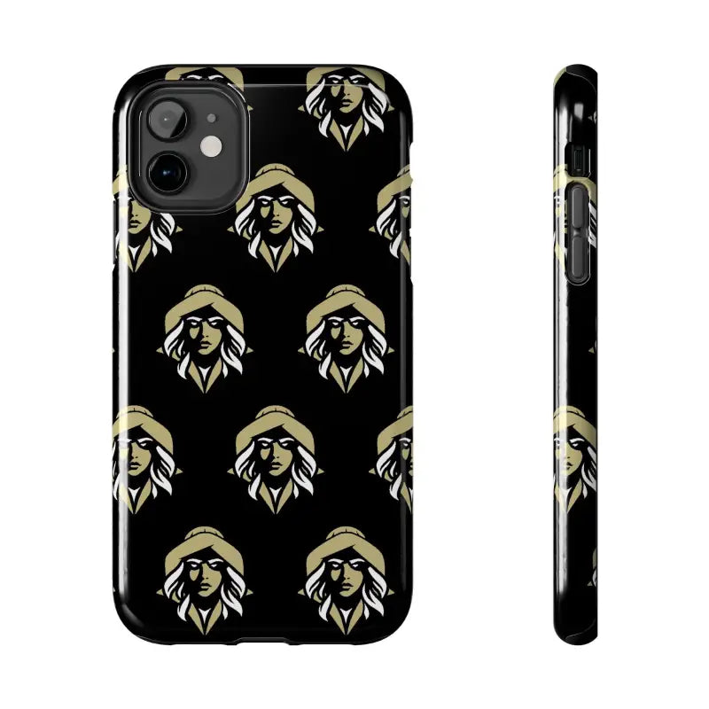 Black Tough Phone Case with repeating woman face design by Skipper Lax