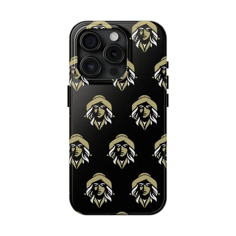 Black iPhone case featuring a stylish woman pattern in the Skipper Lax Tough design