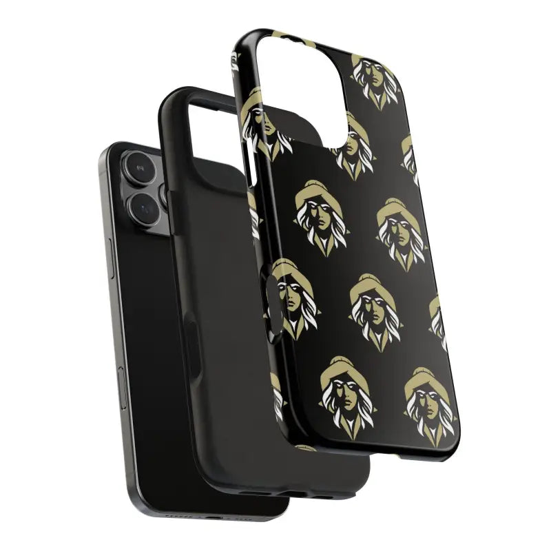 Black iPhone in Skipper Lax Black Tough Phone Case featuring Woman Face Design