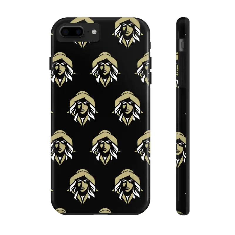 Black tough phone case featuring a woman’s face pattern from Skipper Lax
