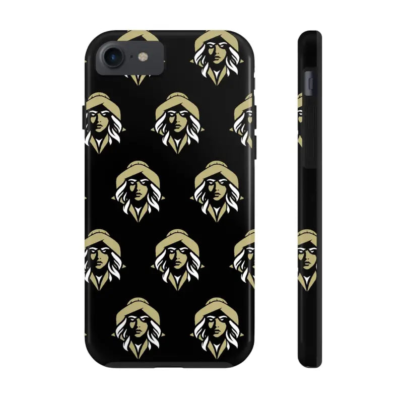 Skipper Lax Black Tough Phone Case featuring repeated woman’s face design for protection