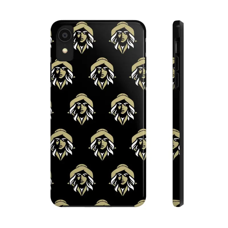 Black Tough Phone Case featuring elegant gold and white woman pattern by Skipper Lax