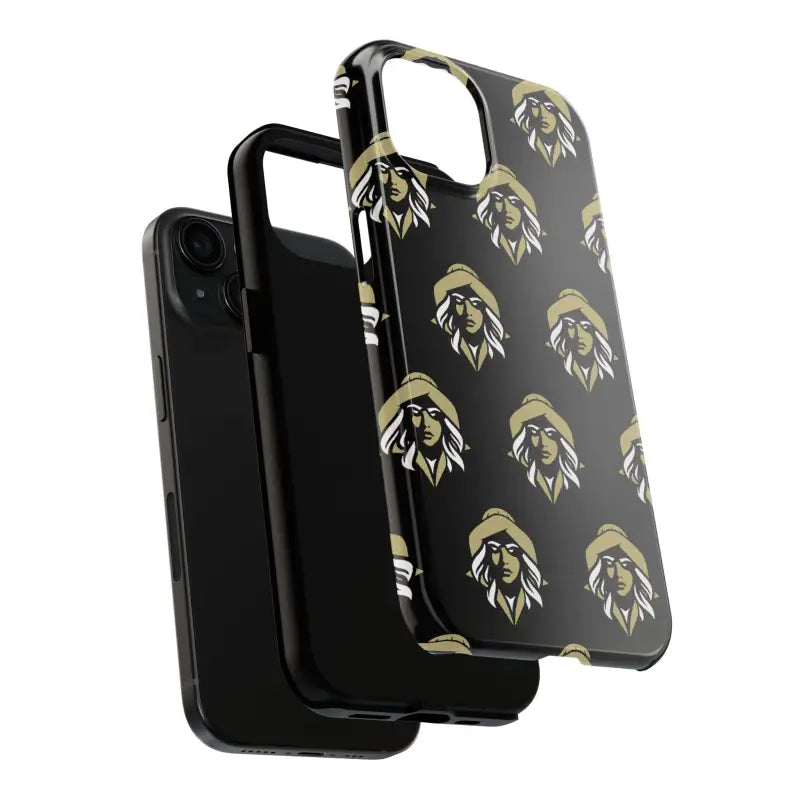Black Tough Phone Case featuring a woman face design and unique patterned design
