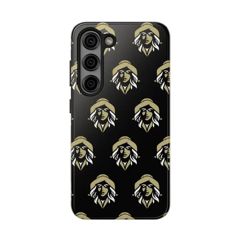 Skipper Lax Black Tough Phone Case featuring a repeating woman face pattern design